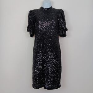 Joie Sequin Puff Sleeve Mini Dress Black Small Holiday Party Cocktail Small‎